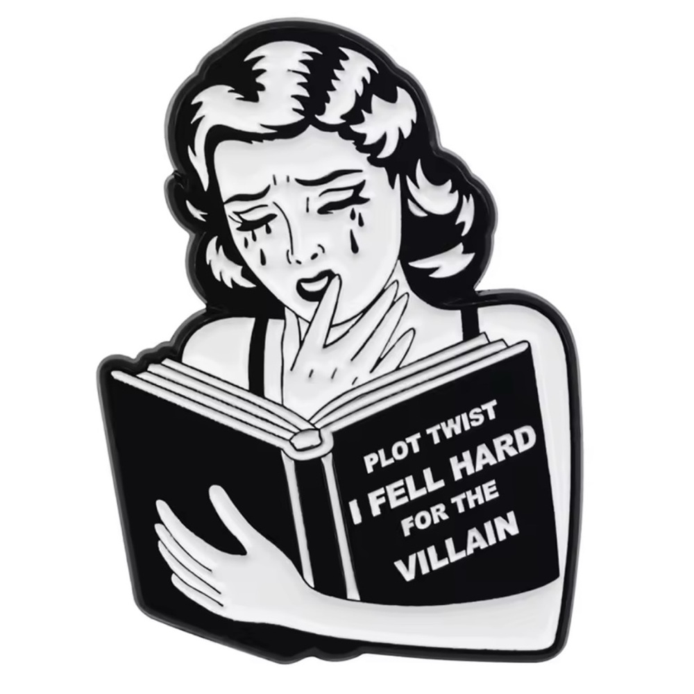 Black and White Comic Style Book Lover  Pin